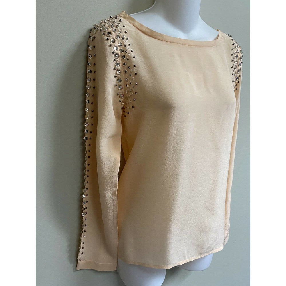 Club Monaco Silk Boatneck blouse with crystal sleeve embellishment~XS